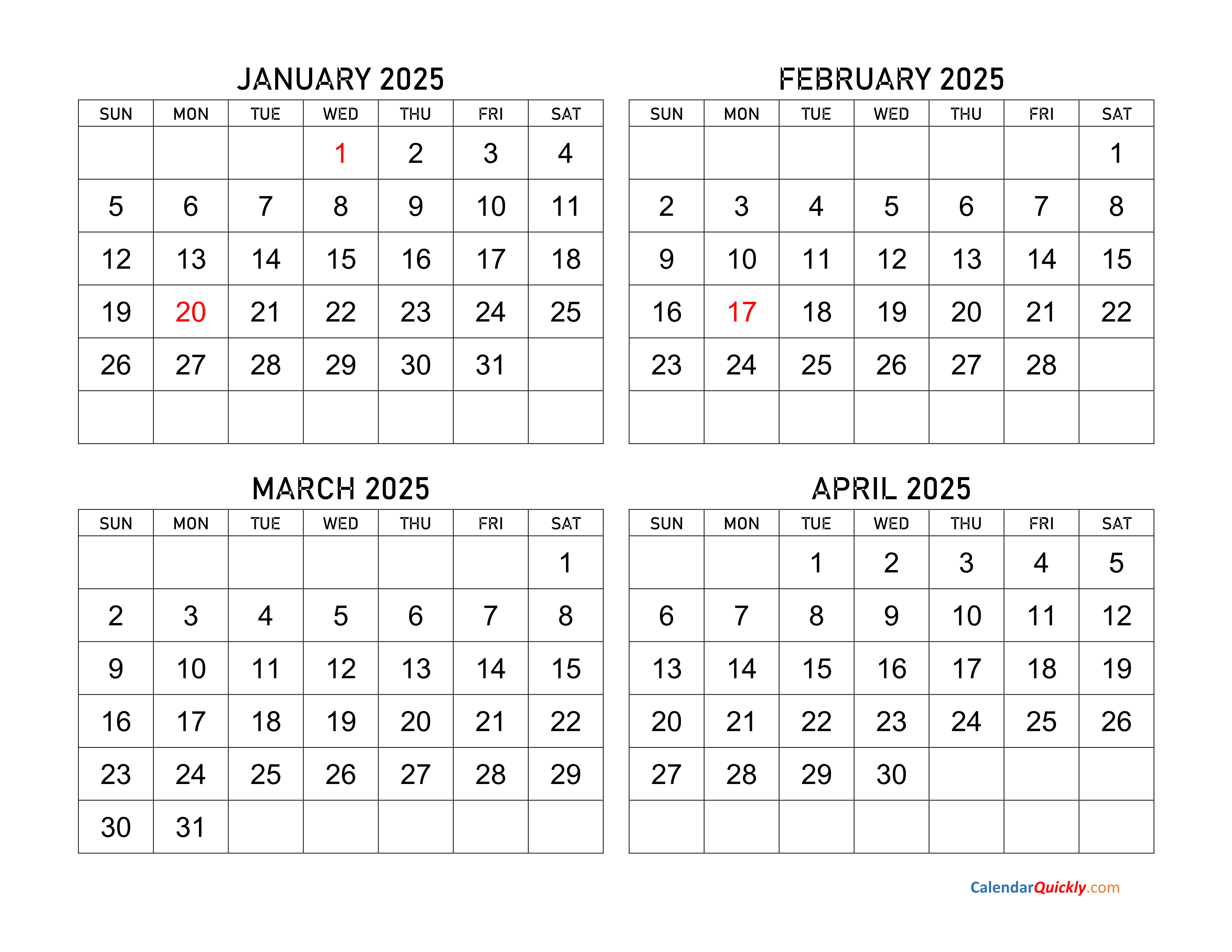 Four Months 2025 Calendar Calendar Quickly