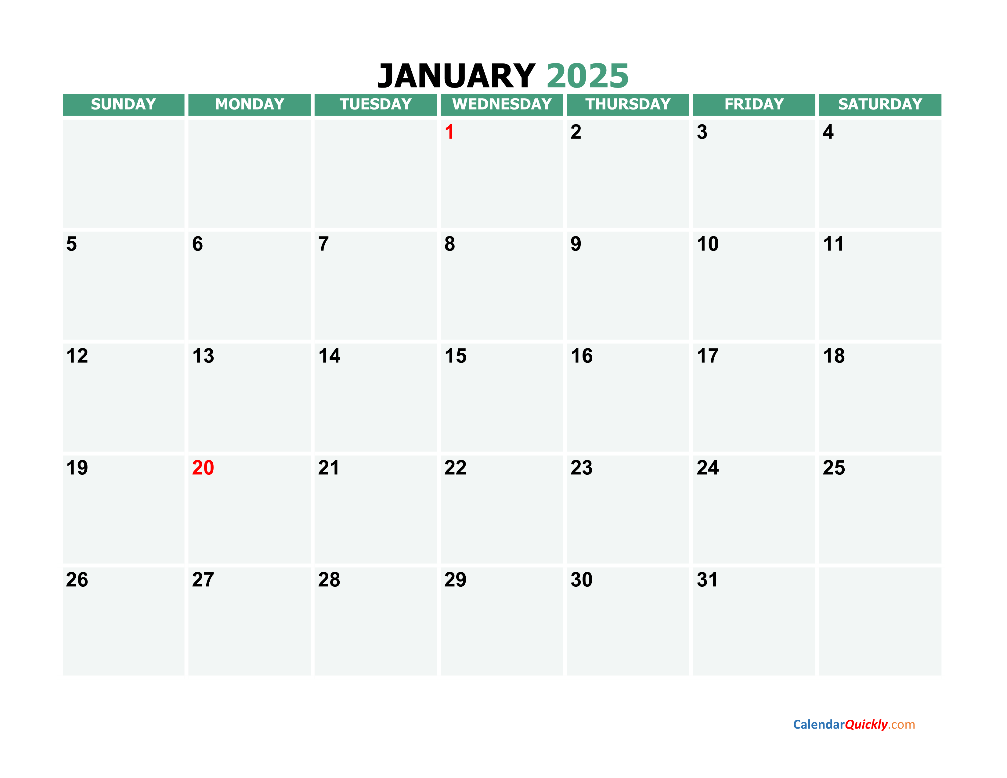 January 2025 Calendars Calendar Quickly