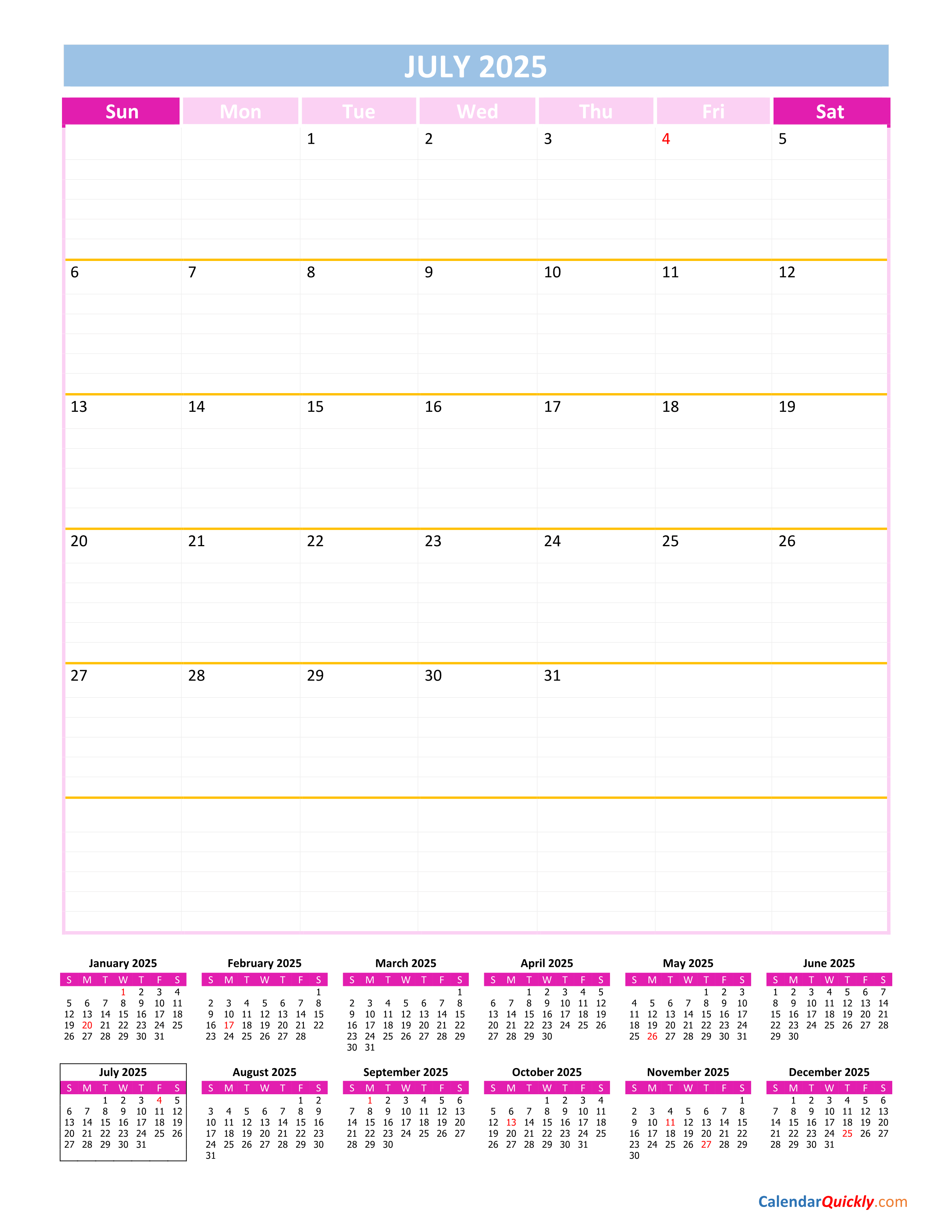 July 2025 Calendar Pdf Word Excel Vrogue