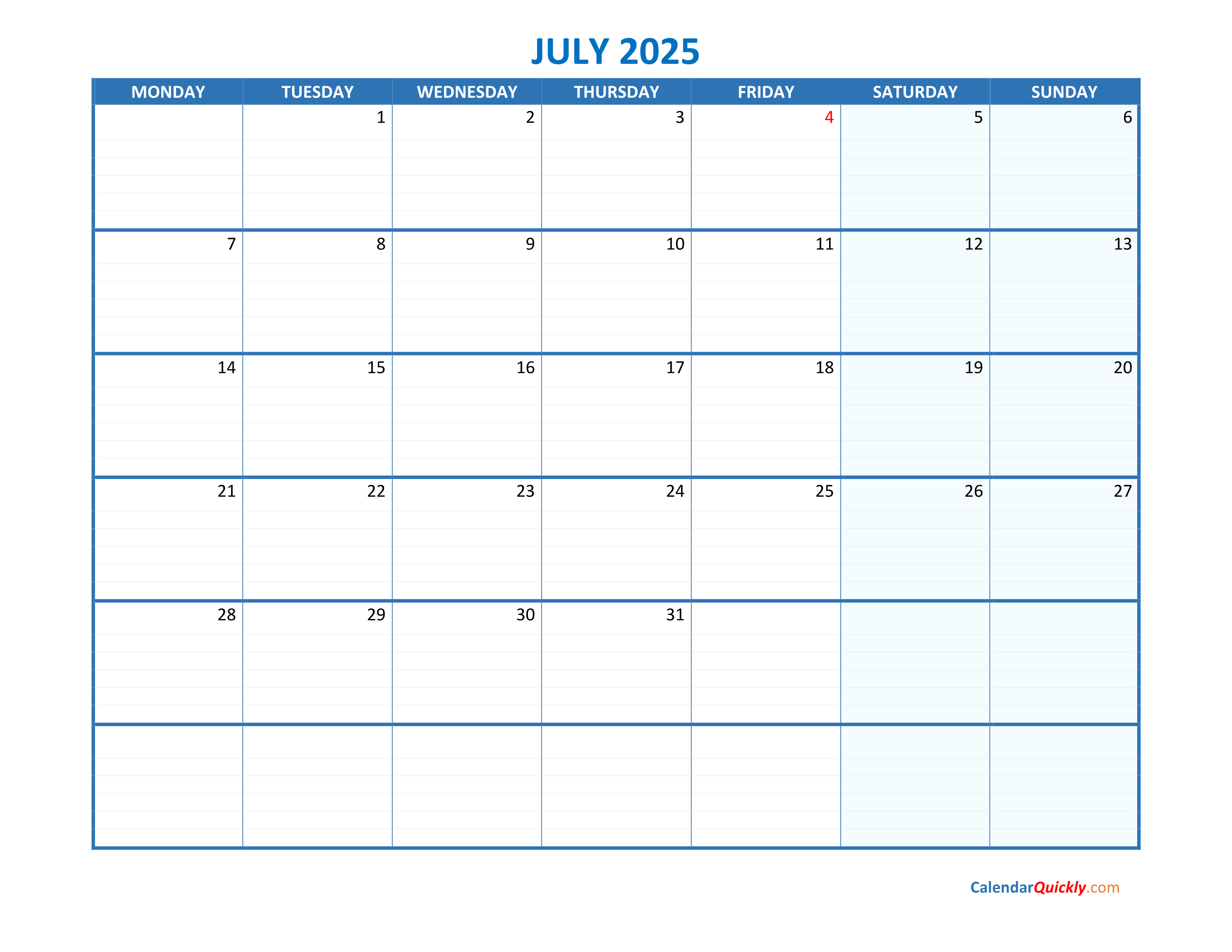 General Blue July 2025 Calendar Cool Awasome Incredible Printable