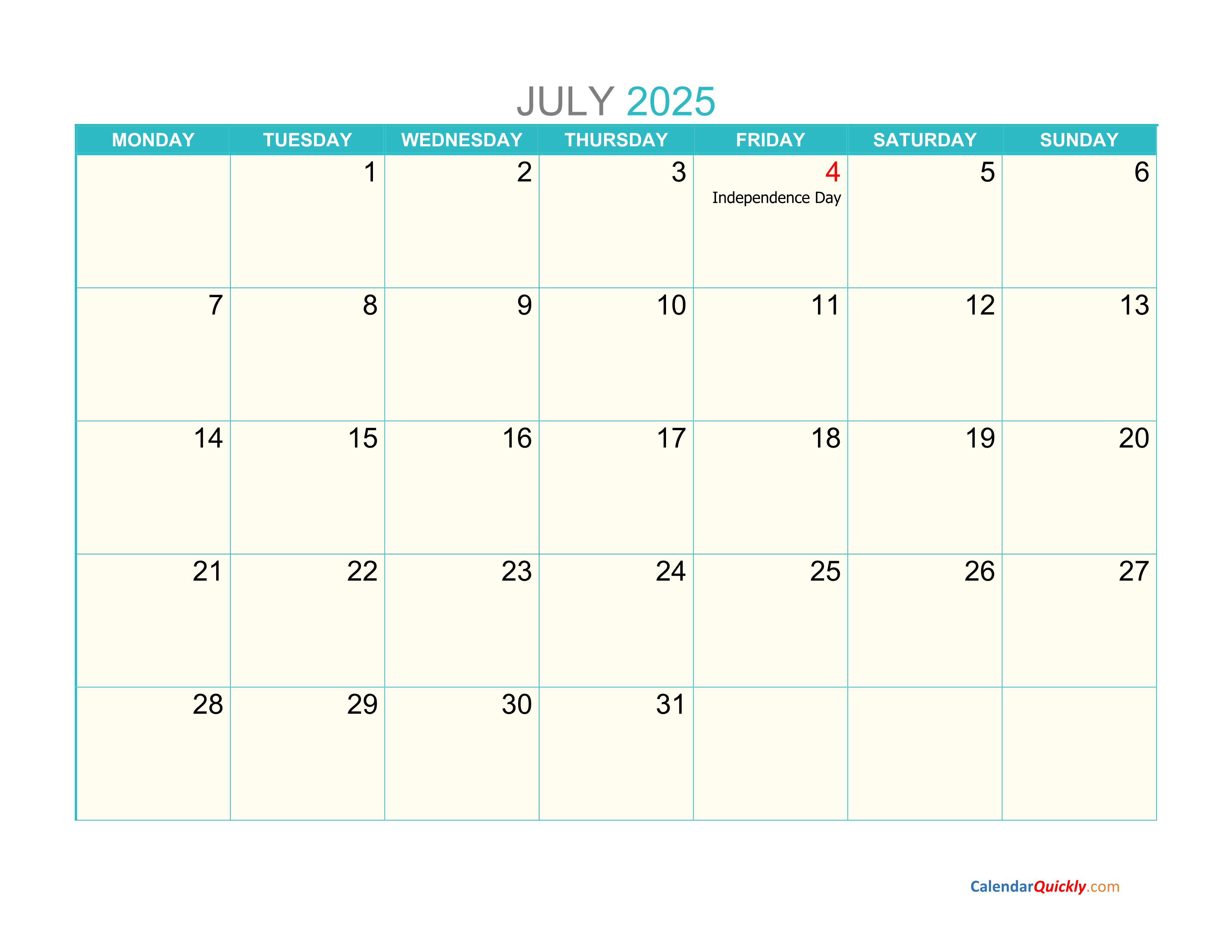 Printable July 2025 Calendar Pdf Printable Online