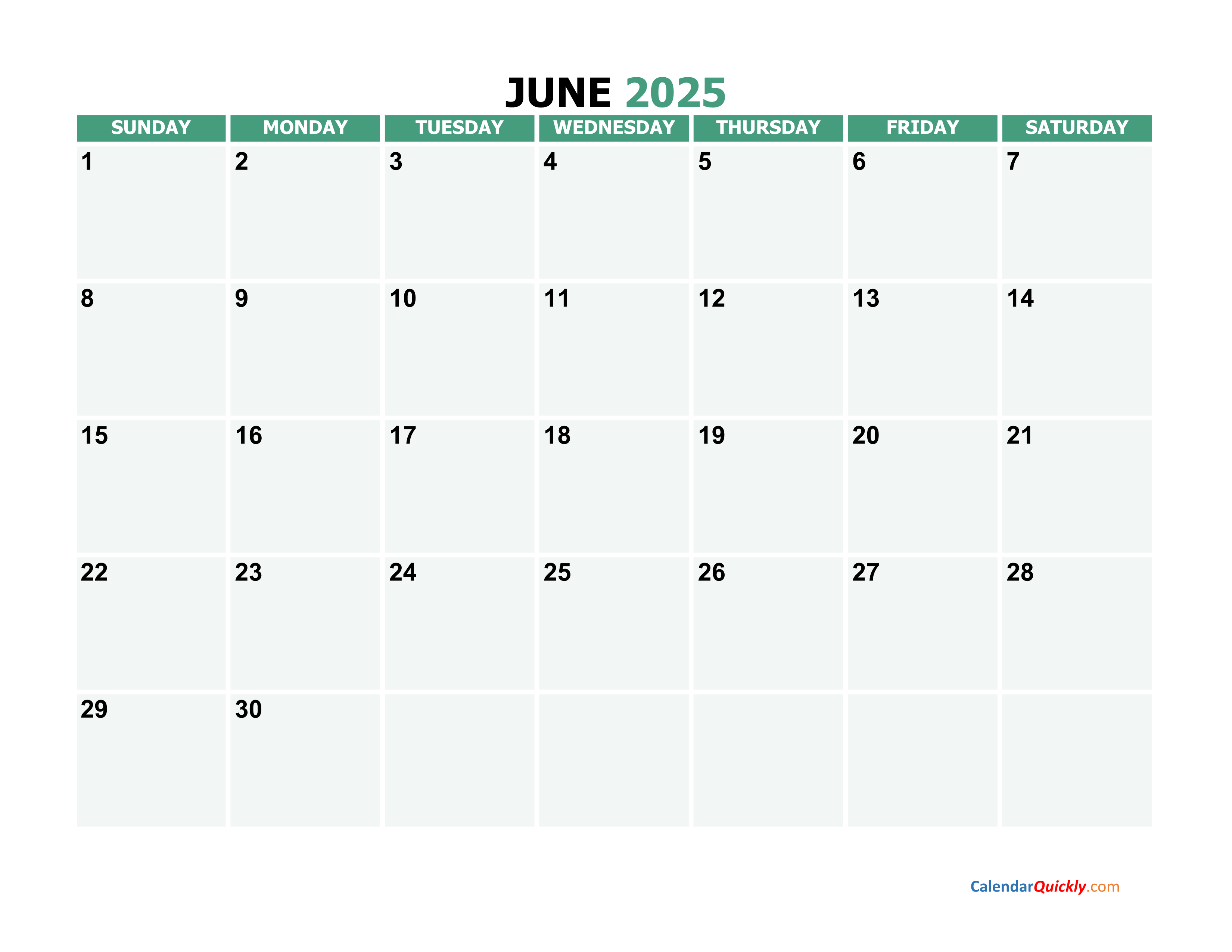 Printable Calendar 2025 June Free Download