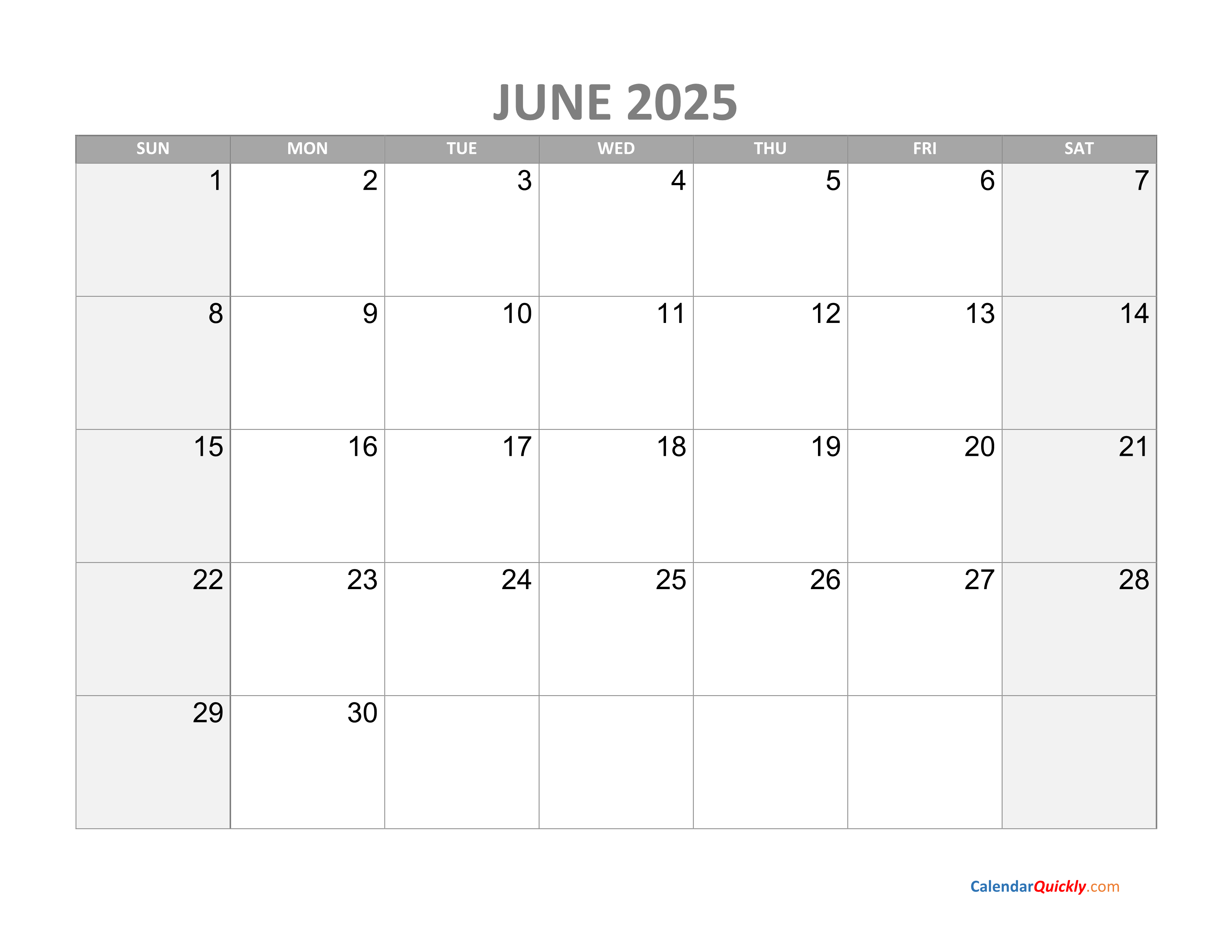 June Calendar 2025 with Holidays Calendar Quickly