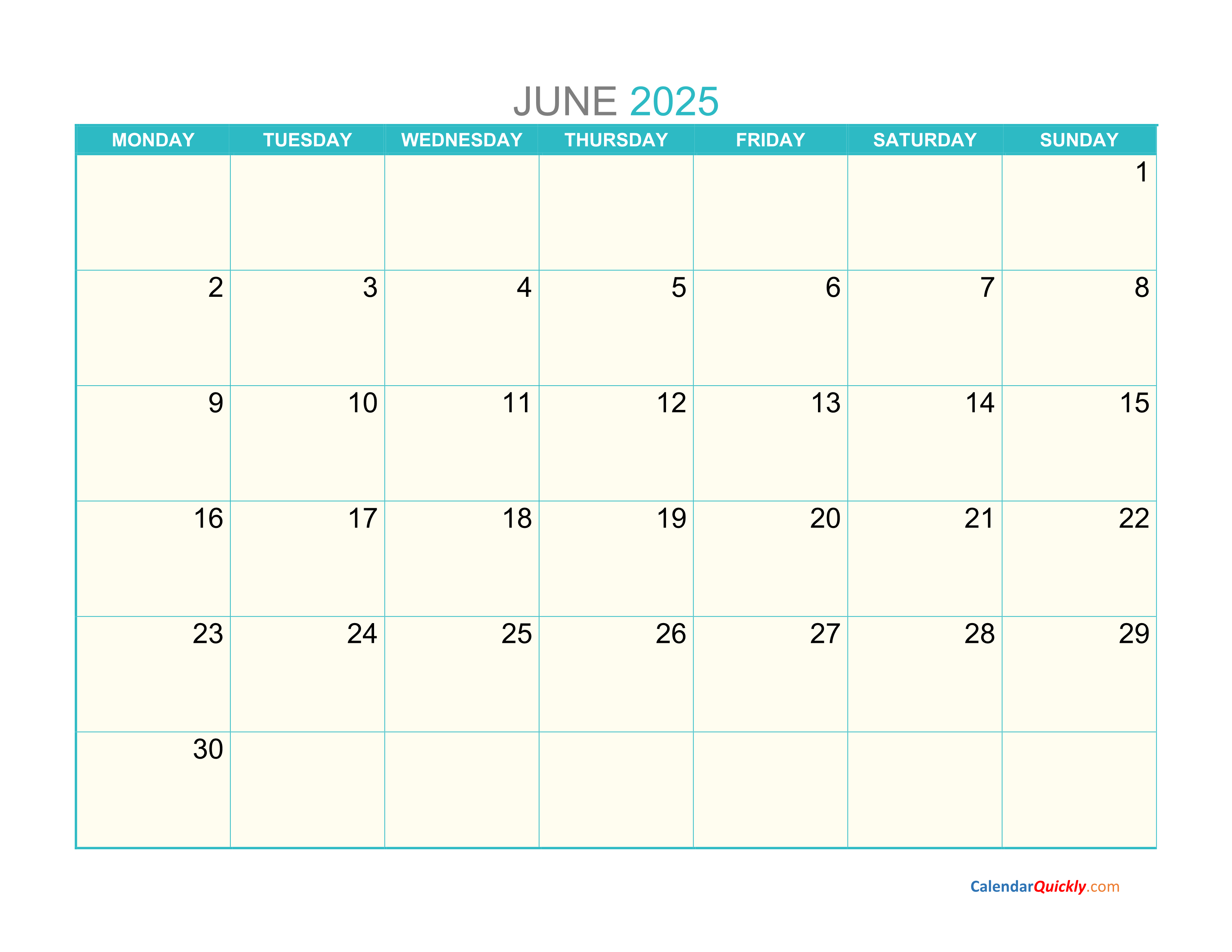 2025 June Calendar Printable Free Printable Pdf Calendar English 2025