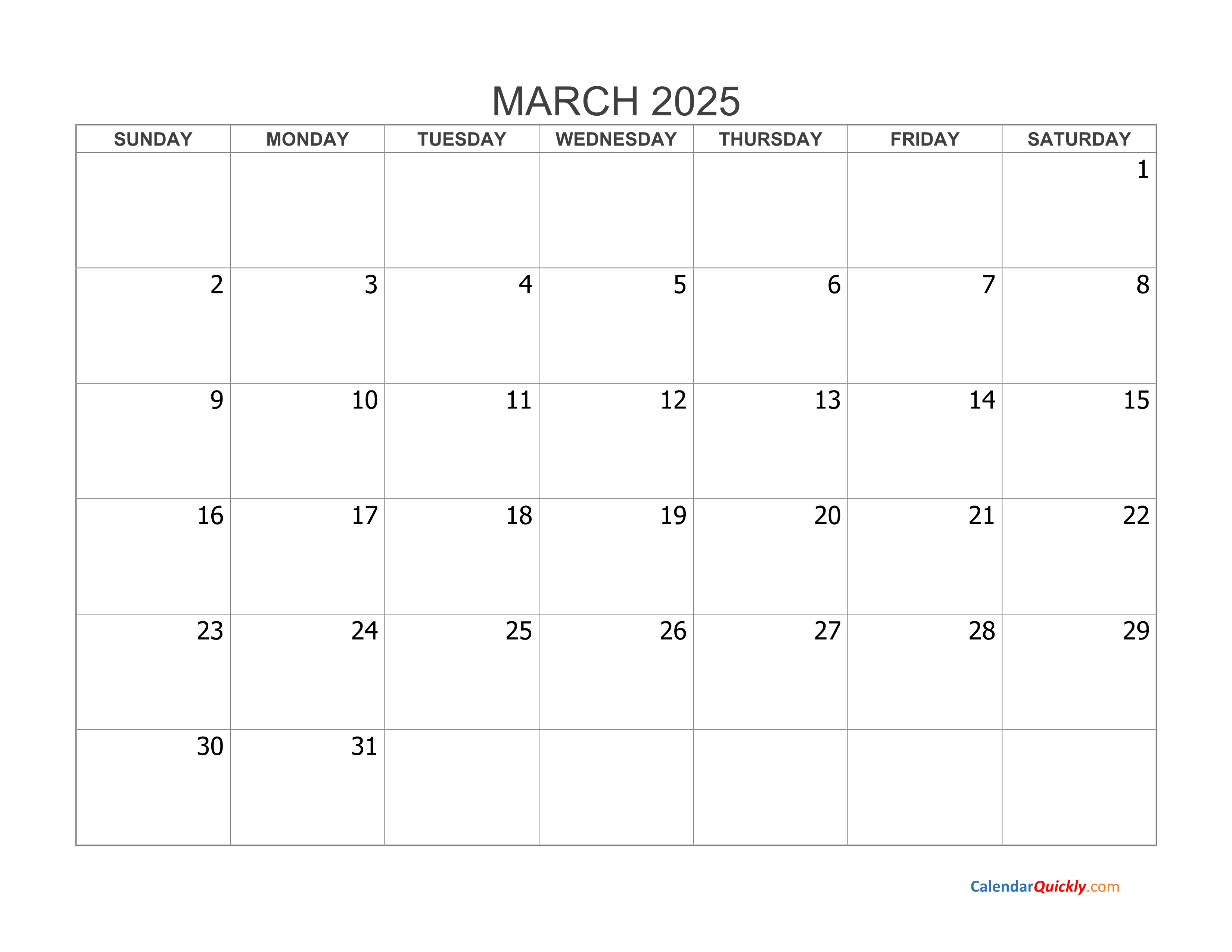 March 2025 Blank Calendar Calendar Quickly