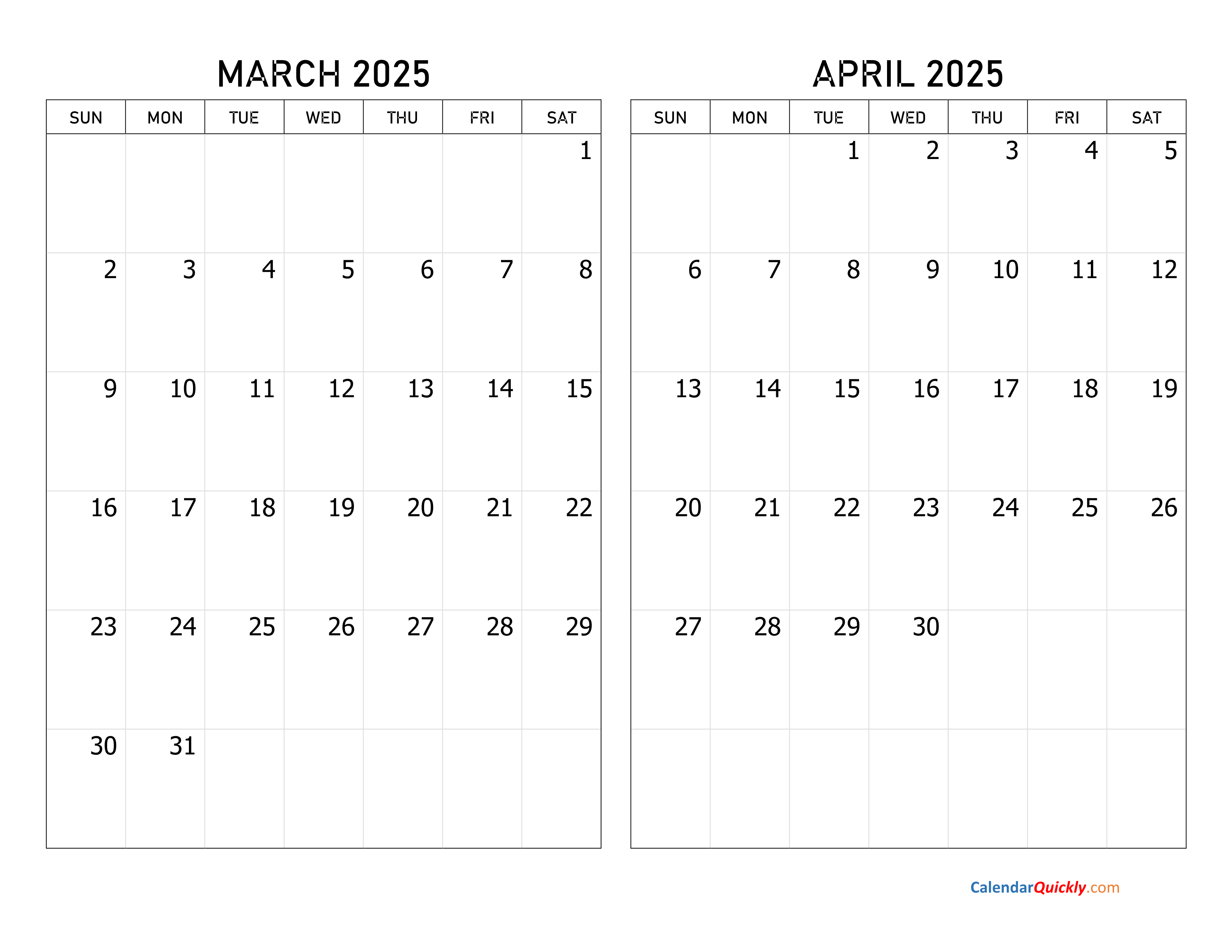 March and April 2025 Calendar Calendar Quickly