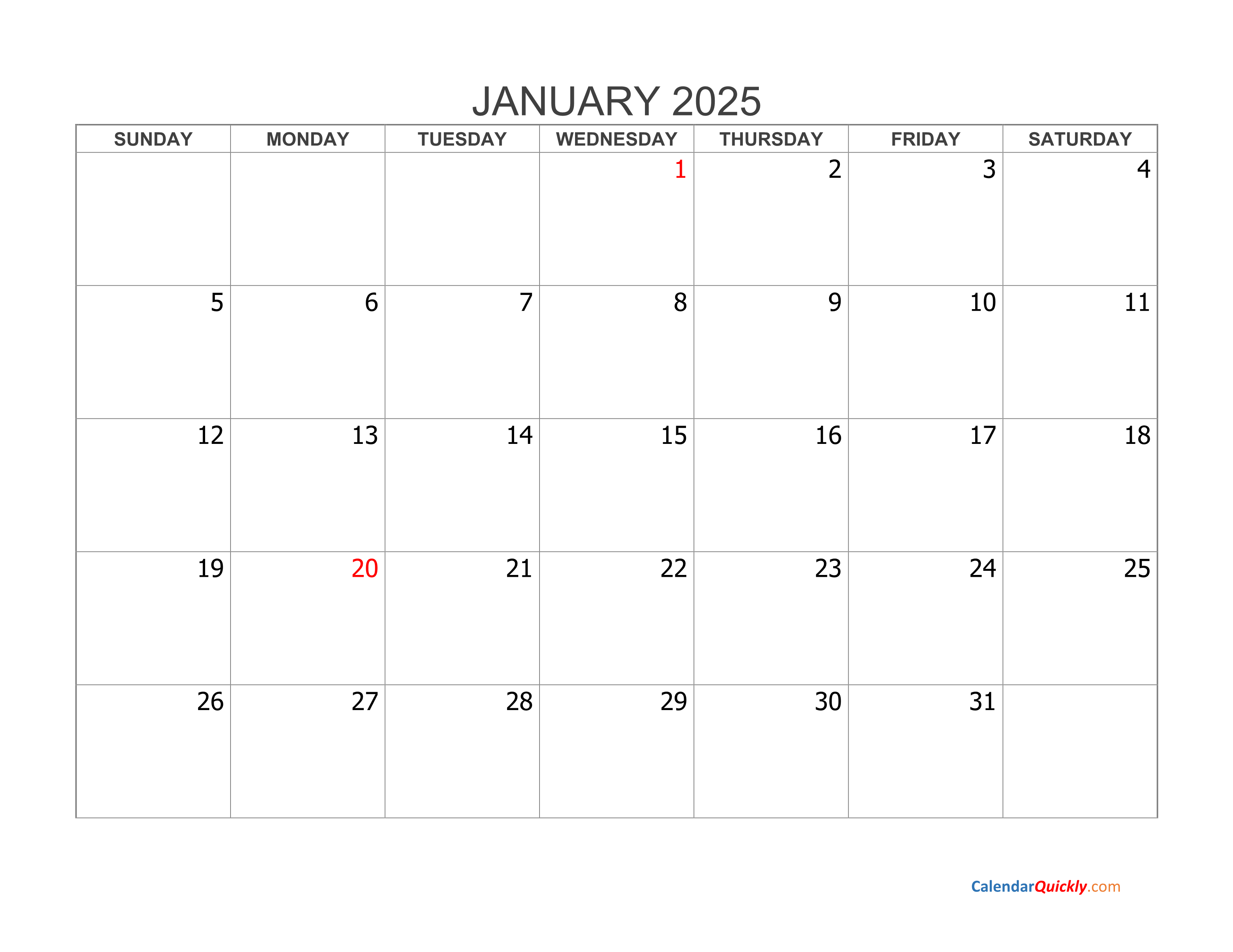 Monthly 2025 Blank Calendar Calendar Quickly