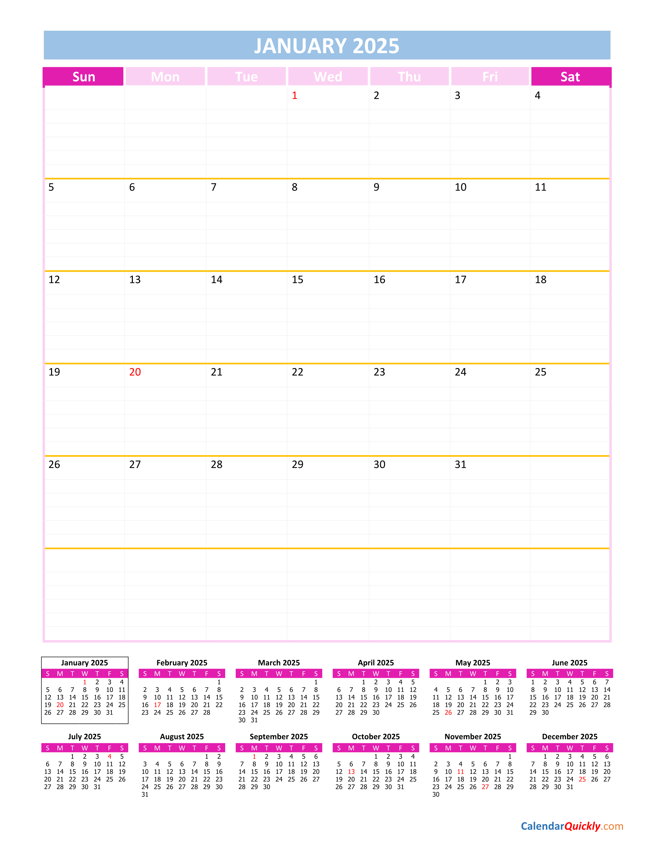 calendar for 2025 printable 2025 yearly editable word calendar