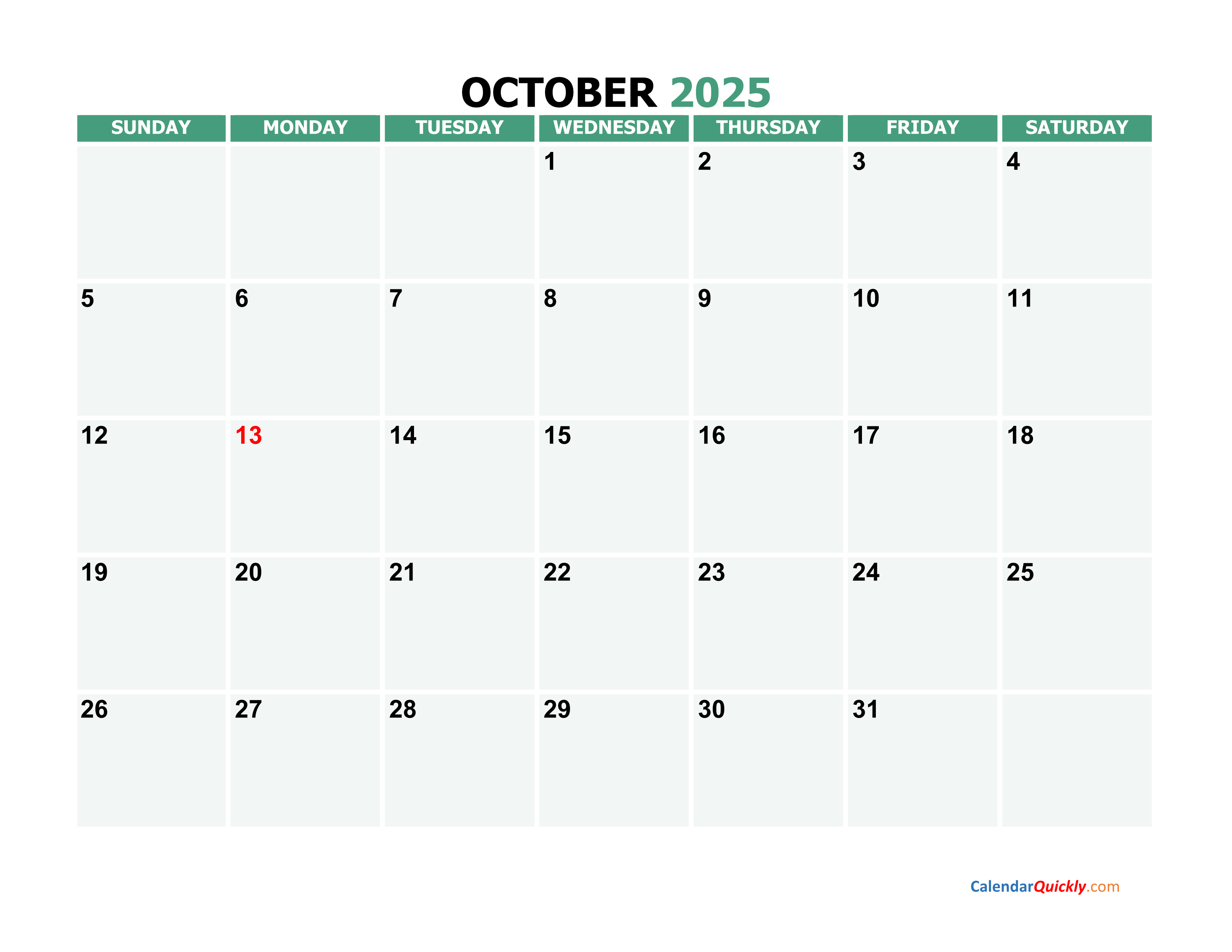 Free Printable Blank October 2025 Calendar 2025 Monthly Calendar