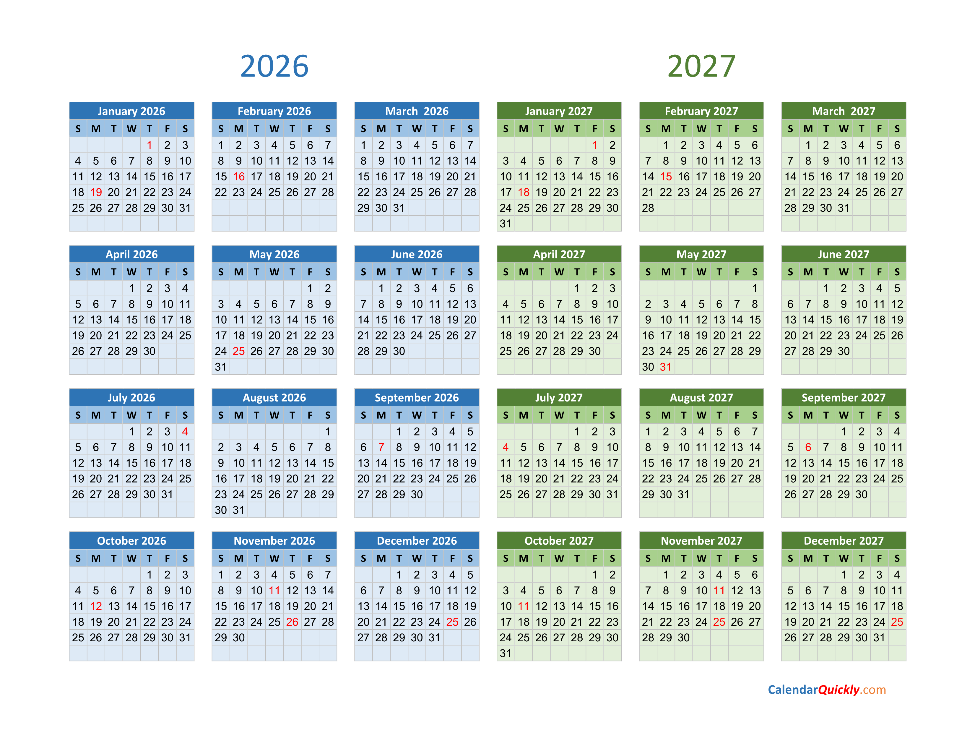 2026 And 2027 Calendar Calendar Quickly