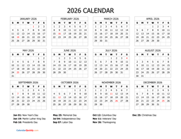 2026 calendar with holidays