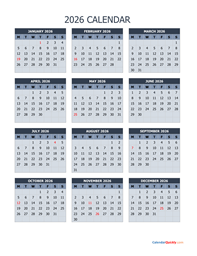 monday 2026 calendar vertical