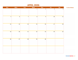april 2026 calendar