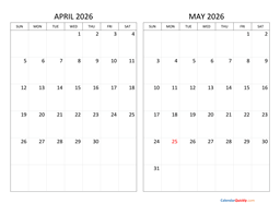 April and May 2026 Calendar