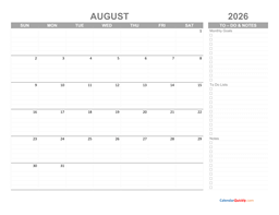August 2026 Calendar with To-Do List