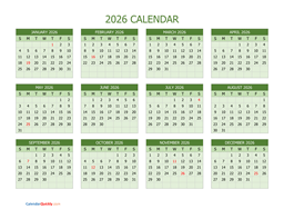 yearly calendar 2026