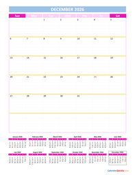 December Calendar 2026 Vertical