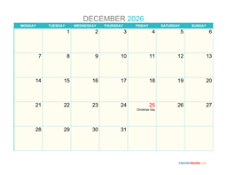 December 2026 Printable Calendar | Calendar Quickly