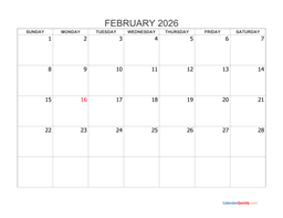 February 2026 Blank Calendar