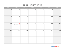 February 2026 Printable Calendar | Calendar Quickly