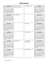 holidays calendar 2026 vertical