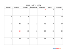 January 2026 Blank Calendar