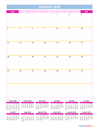 January Calendar 2026 Vertical