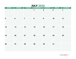 july 2026 printable calendar
