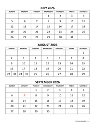 july to september 2026 calendar