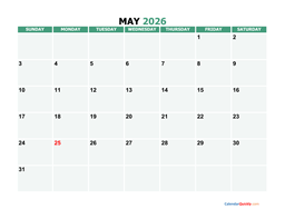 May 2026 Calendar | Calendar Quickly