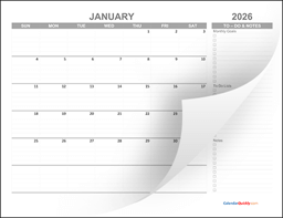 Monthly 2026 Calendar with To-Do List