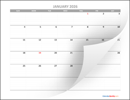 Monthly Calendar 2026 Printable