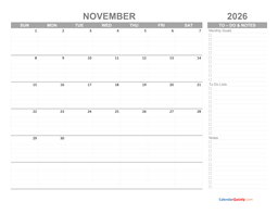 november 2026 calendar with to-do list