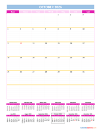 October Calendar 2026 Vertical