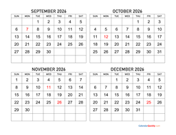 September to December 2026 Calendar