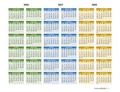 2026-2027-2028 Calendar