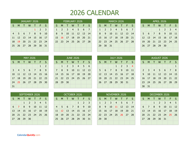 Yearly Calendar 2026