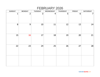 February 2026 Blank Calendar