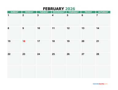 February 2026 Printable Calendar