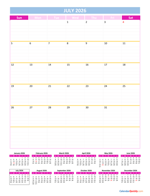 July Calendar 2026 Vertical