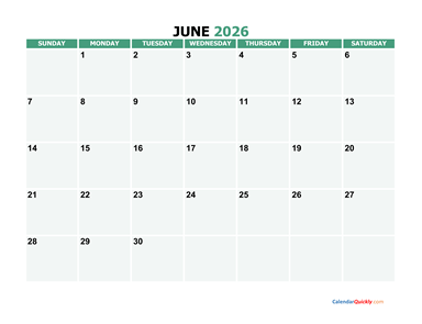 June 2026 Printable Calendar