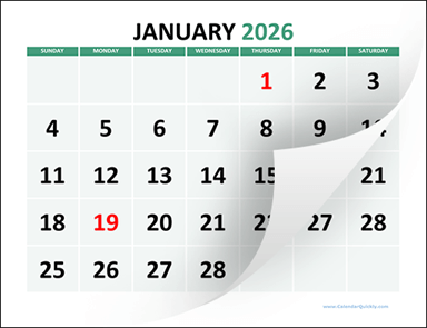 Large Printable 2026 Calendar