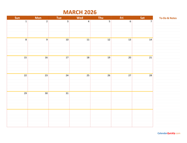 March 2026 Calendar