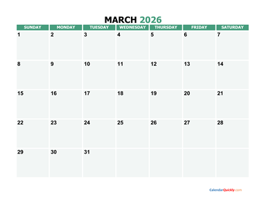 March 2026 Printable Calendar