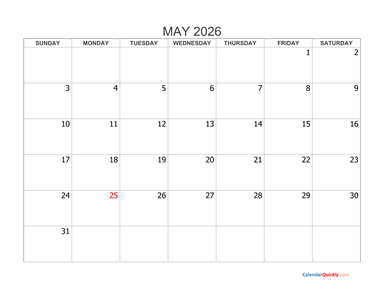 May 2026 Blank Calendar