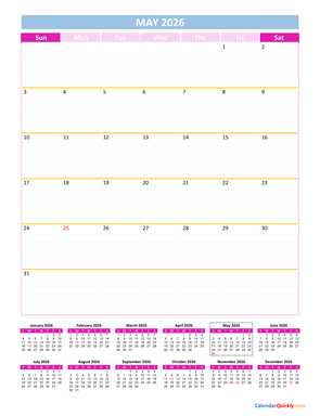 May Calendar 2026 Vertical