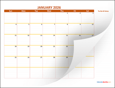 Monthly 2026 Calendar