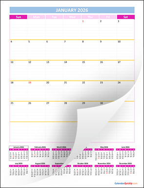 Monthly Calendar 2026 Vertical