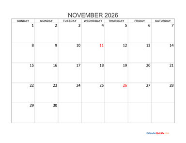 November 2026 Blank Calendar