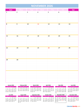 November Calendar 2026 Vertical